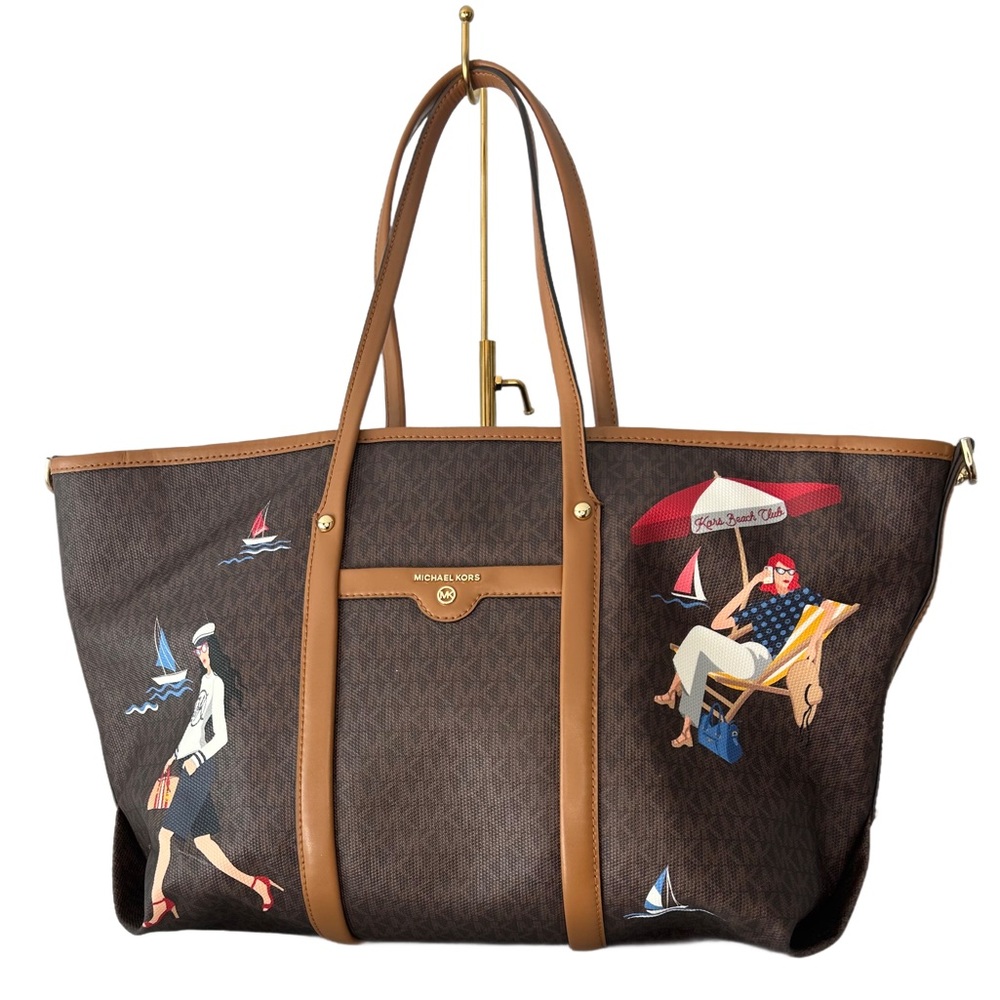 Michael Kors Brown and Blue Tote with Nautical Theme